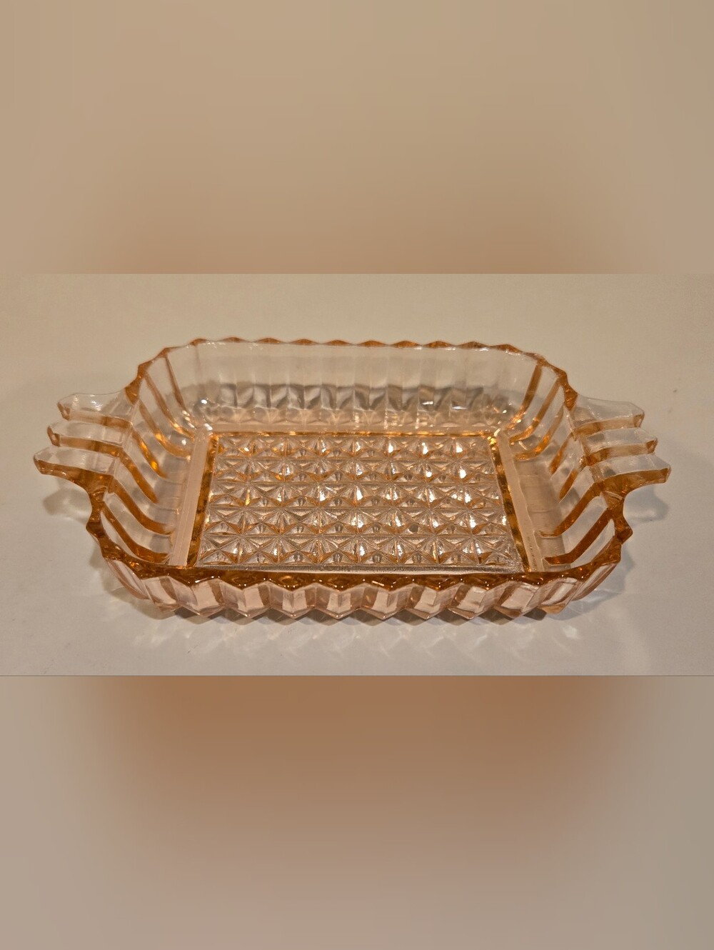 Vintage Jeannette Glass Pink Depression Glass Relish Tray with Handles